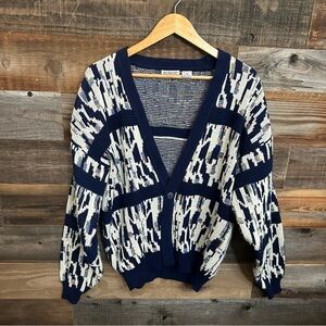Vintage 80s 90s Koman Funky Mod Retro Pattern Acrylic Knit Sweater Blue size S